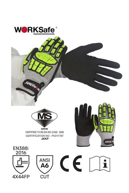 WORKSAFE N600IMP NITRILE MICROFOAM PALM COATED TPR IMPACT SAFETY GLOVES ...